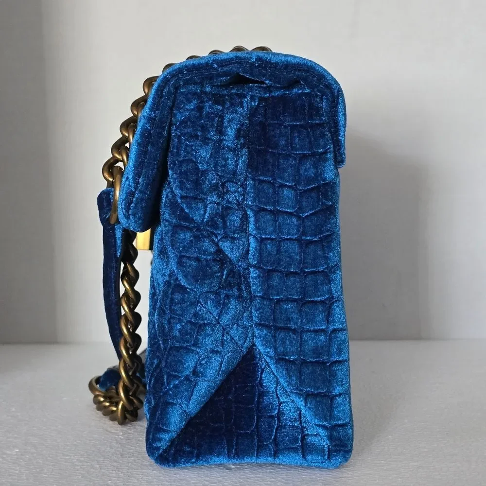 Kurt Geiger London Teal Velvet Large Brixton Convertable Lock Bag